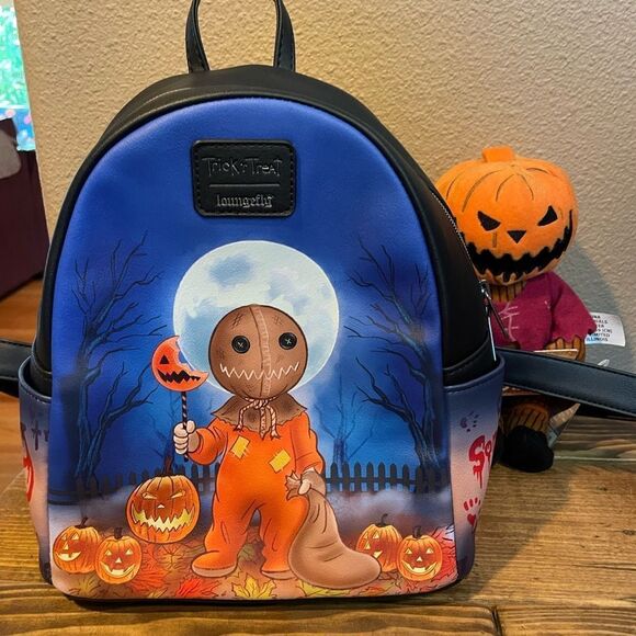 Trick r Treat Loungefly Sam Mini Backpack NWOT Halloween Town Pumpkin Head - Picture 2 of 16